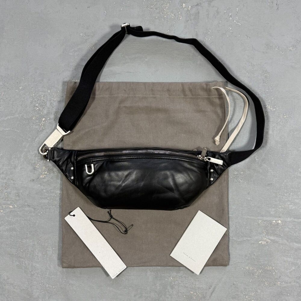 Rick Owens F/W 2024 Black Lamb Leather Puffer Geo Bumbag RA02D0530